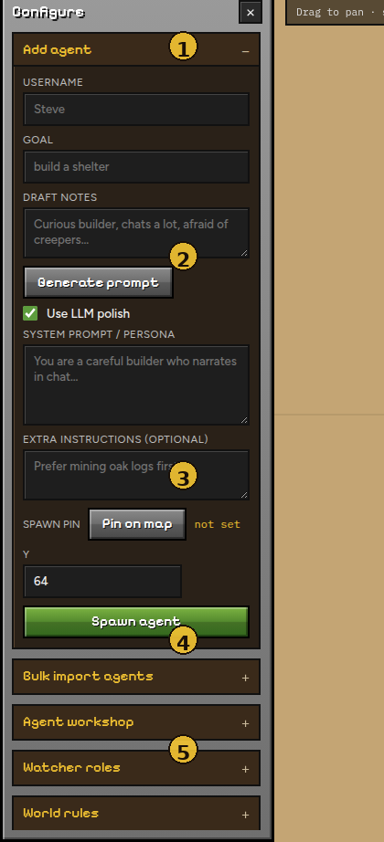 Configure panel with Add agent open