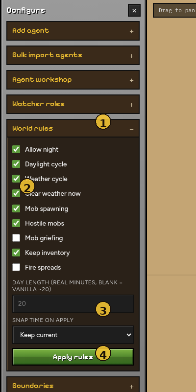 Annotated World rules panel